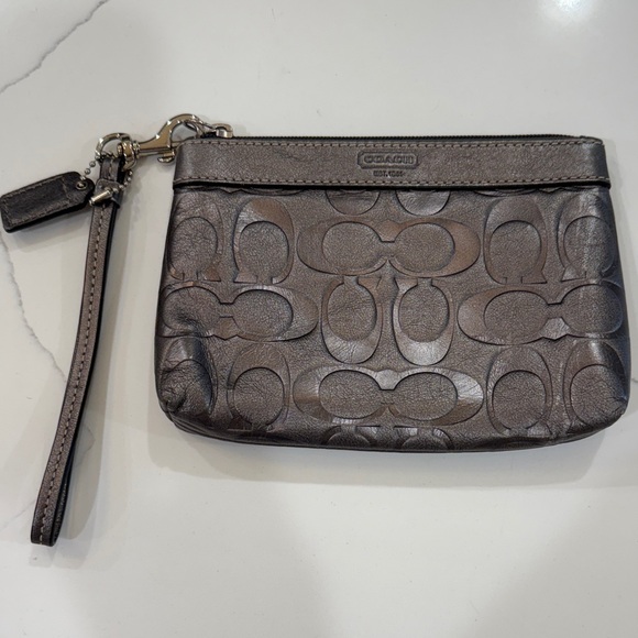 Coach Silver Embossed Wristlet - Picture 1 of 3